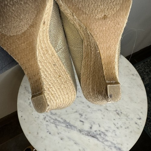 Michael Kors Size 10 Gold Leather Wedge Heel Women's Shoes Logo -Y - Picture 8 of 8
