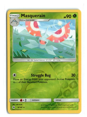 MASQUERAIN 8/149 SUN MOON BASE REVERSE HOLO POKEMON TCG NM-LP