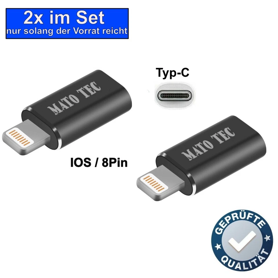 MATO TEC 2x USB Typ-C zu IOS iPhone Adapter Stecker für iPhone iPad iPod Converter Plug