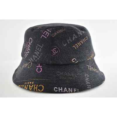 Chanel 22P Black Pink Purple Denim Graffiti CC Logo Sun Cloche