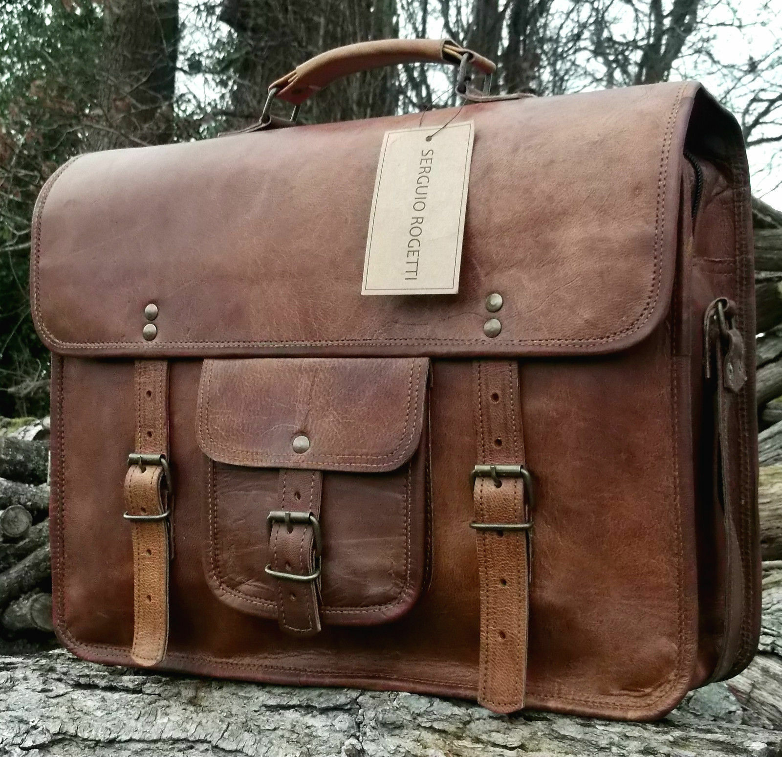 Men's Brown Leather Business Shoulder Bag Laptop Messenger Briefcase-image