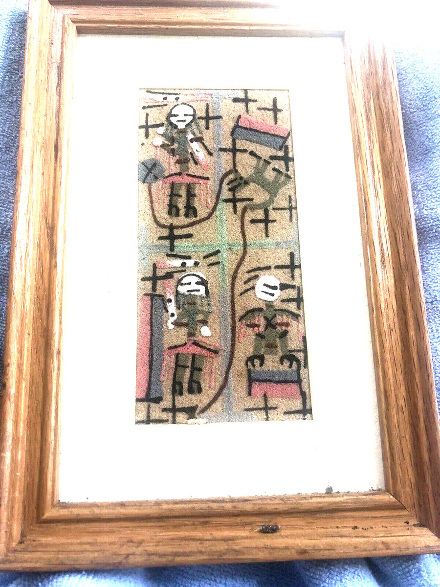 Vintage NATIVE AMERICAN Navajo Indian Sand Painting Wall Art Wood