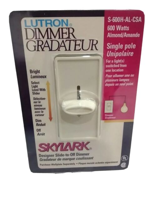 Lutron Dimmer Switch Skylark Designer Slide Almond Colour 600 Watts Single Pole