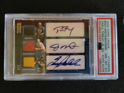 2009 TOPPS UNIQUE BRADY/MONTANA/BRADSHAW TRIPLE THREAT AUTOGRAPHED
