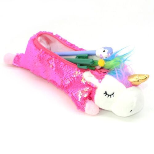 Case Pencil Sequin Plush Girl School Office Supply Stationery Children Pink Blue - Picture 1 of 32