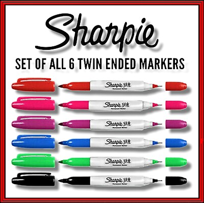 6 x Sharpie Twin Tip Permanent Marker Stifte bunte feine ultrafeine Spitze