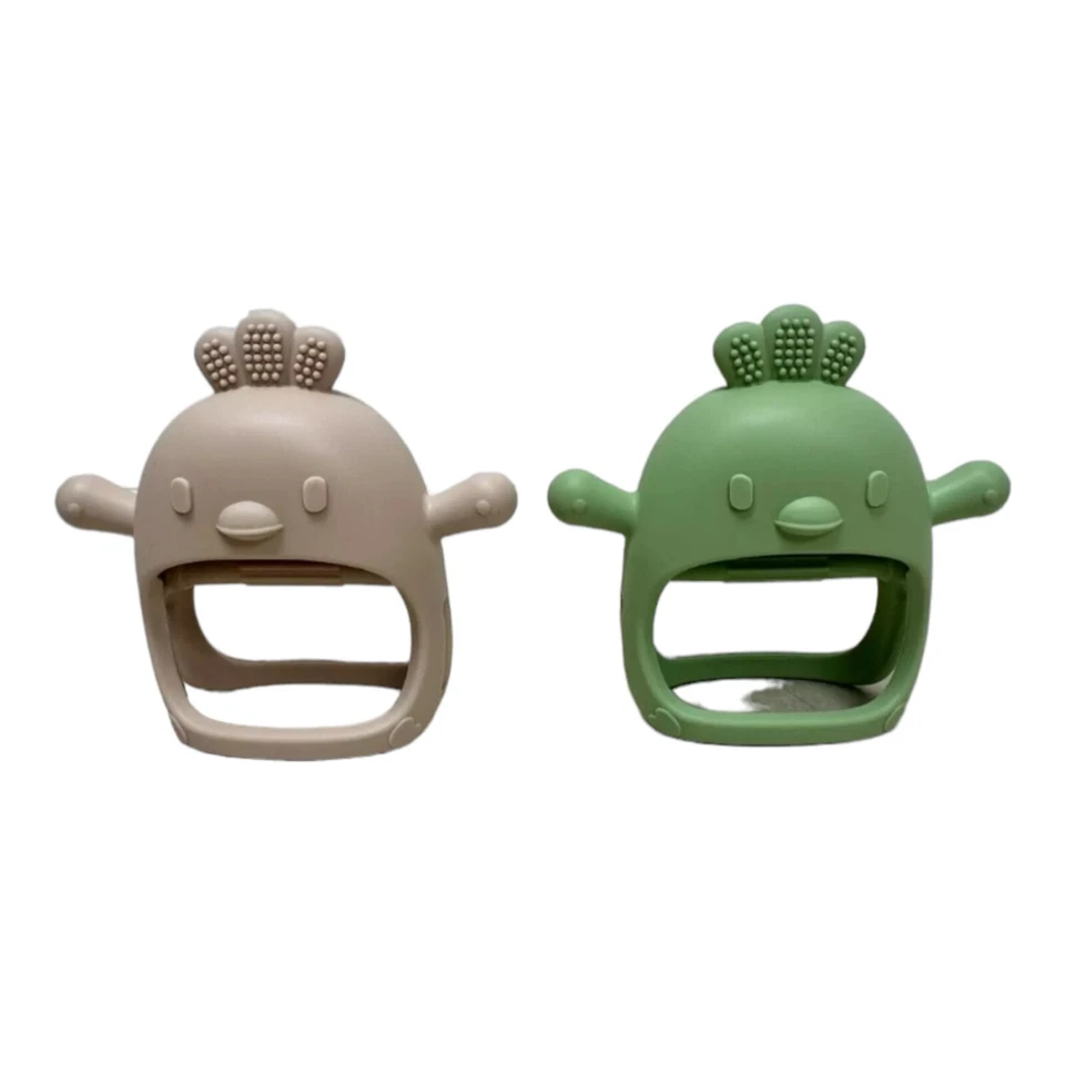2 Packs Baby Teething Toy Silicone Teething Mitten Green and Tan - Image 2 of 4