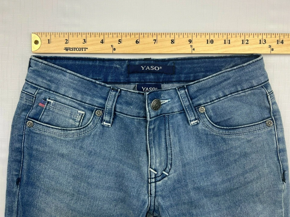 YASO Women's Size 10 Blue Denim Skinny Jeans Embroidered Back Pocket - Image 4 of 4
