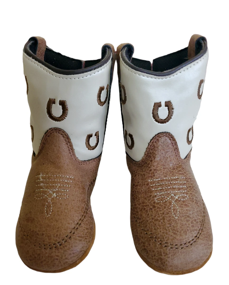 BOOT BARN Infant Boots Horseshoe Design Western Size 4.0 9 to 12 Mo.Brown  /Beige