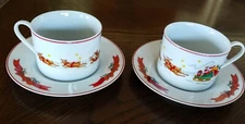 (2) The Cellar At Macy's Flat Cup And Saucer Sets Santa's Sleigh