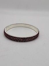 Beautiful Bracelet 5.5 Inches Silvertone Red Rhinestones Unsigned Bangle Style