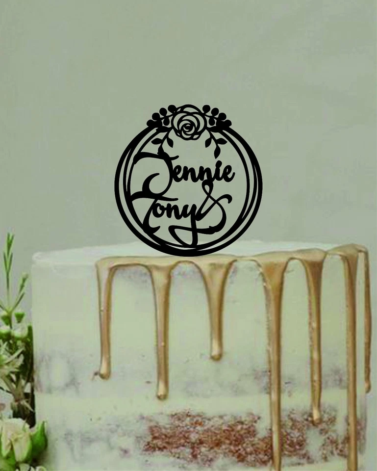 Topper de pastel de aniversario personalizado con tus nombres, adorno de boda de corazón Foto 4 de 4