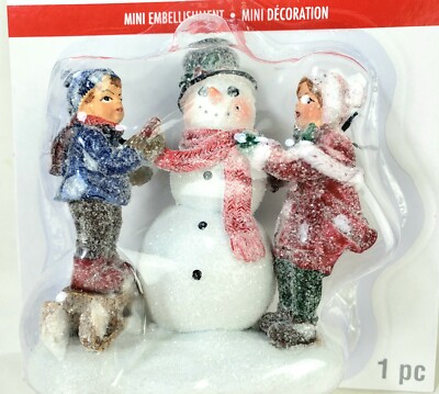 Tiny Treasures Children Building a Snowman Doll House Village Accessories 