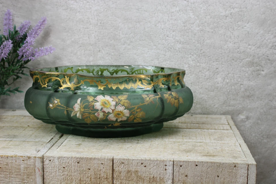 Antique art nouveau 1900s LEGRAS Montjoye glass enamel floral planter vase   - Image 2 of 4