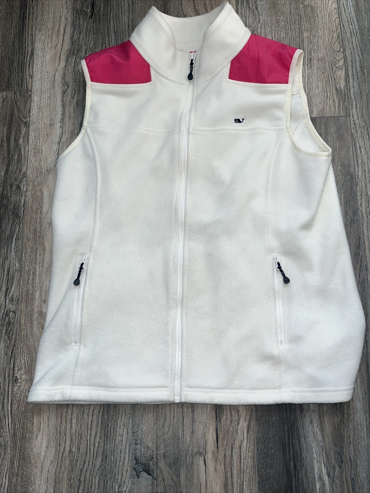 OFF WHITE Vineyard Vines gilet top giacca cappotto pile rosa caldo bianco sporco taglia media