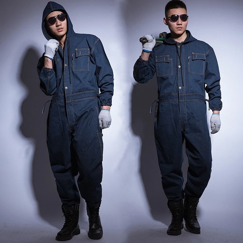 Mens Denim Workwear Mechanic Womens Jumpsuit Protective Jeans Overalls  Coveralls