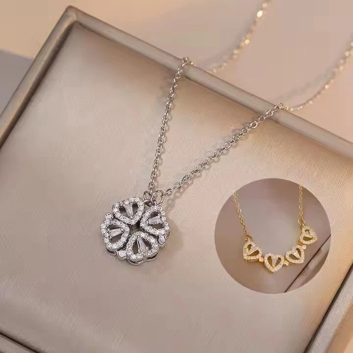 Luxus Damen Halskette Herz zu Herz Kleeblatt offen Partner Schmuck Damenmode - Bild 1 von 4