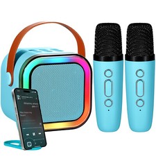 Mini Karaoke Machine Portable Bluetooth Karaoke Speaker with 2 Wireless Mics blu