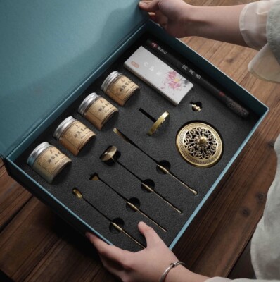 Zen Aura Copper Incense Burner & Powder Set Fragrance Seal Gift Box Set 13-piece