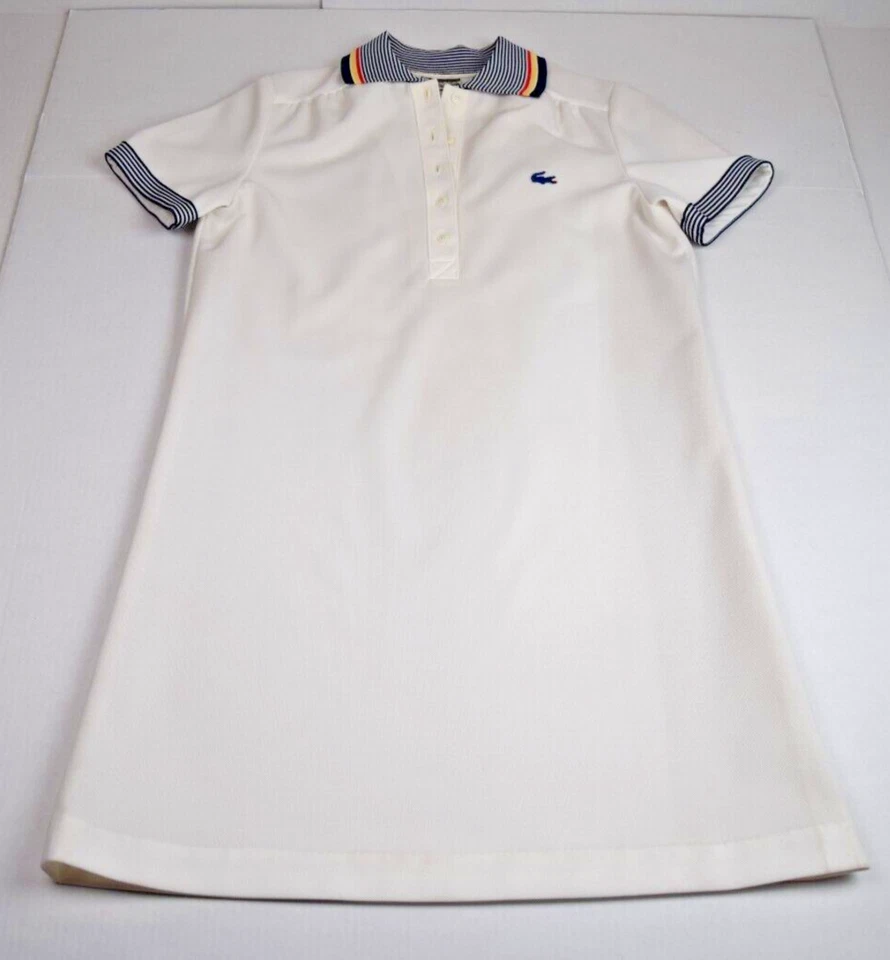 Vestido Lacoste De Colección David Cristal Lacoste Talla M/L Años 60 Blanco Azul Amarillo Borde Poliéster Foto 2 de 4