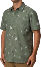 REEF BLOOM Men's S/S Woven Technical Shirt - XL - LT OLIVE - NWT