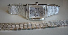 Men's silver finish bling fashion dressy watch and bracelet set