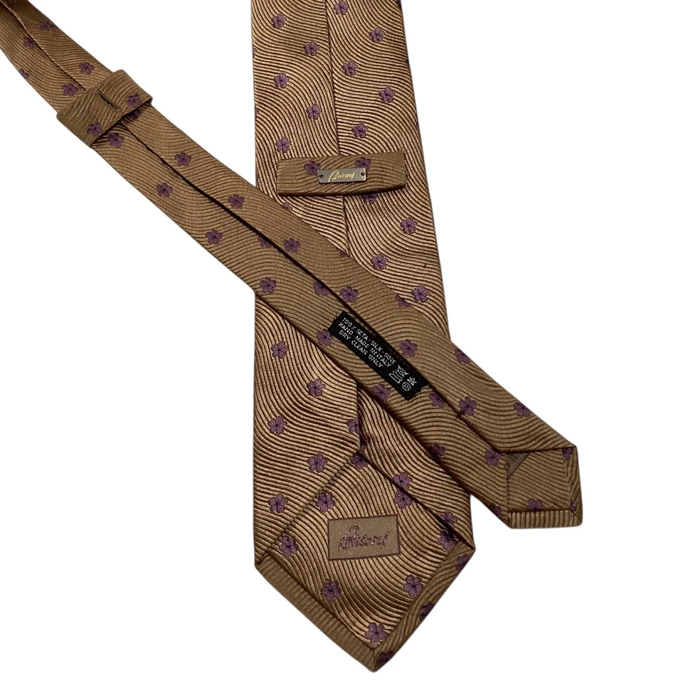 Corbata BRIONI Para Hombres 100% Seda ITALIA Diseñador de Lujo FLORAL Marrón/Púrpura/Azul Usada en Excelente Condición Foto 3 de 3