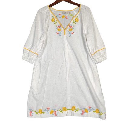 Calypso St. Barth Dress Women's M White Flower Embroidered Linen Blend Coastal