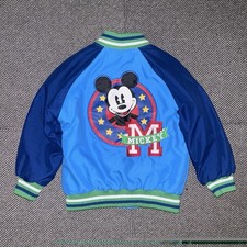 Disney Mickey Mouse Embroidered Varsity Jacket Unisex Kids Size 2 Blue/Green