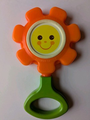 Vintage 1973 Fisher Price orange Blumenrassel mit Spiegel