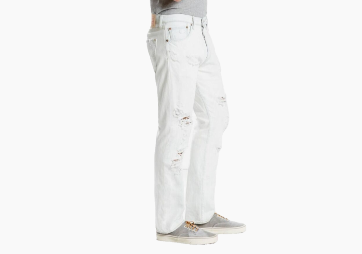 Levis 501 Mens White Ripped Button Fly Straight Leg Jeans 36x29