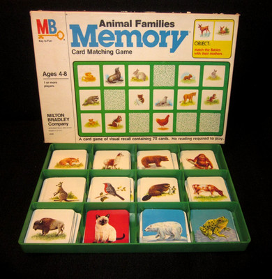 Milton Bradley ''Animal Families Memory'' Card Matching Game Vintage 1980 Complete