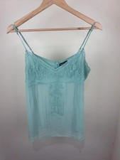 Warehouse 100% Silk Embellished Cami Top UK 14 Mint Green Beaded Lace