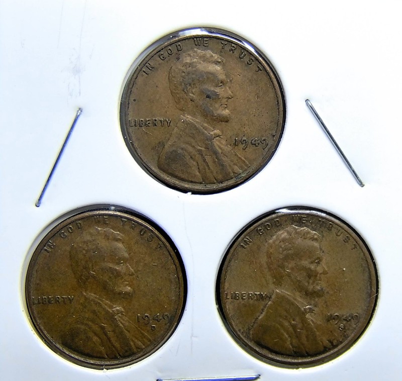 1949-P 1949-D 1949-S  Lincoln Wheat Copper Penny Cent - 3 Coin Set [USP-314]