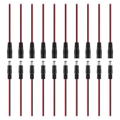 10 Pairs 5.5mm x 2.1mm DC Power Pigtail Cable Connector for LED Strips