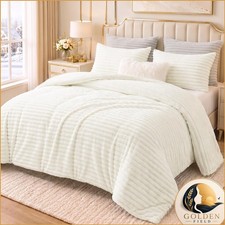 CozyLux Fleece Queen Comforter Set, 3 Piece Cream White