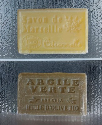 2x French Artisan Soap Bars  Savon de Marseille & Green Clay  Handmade Natural