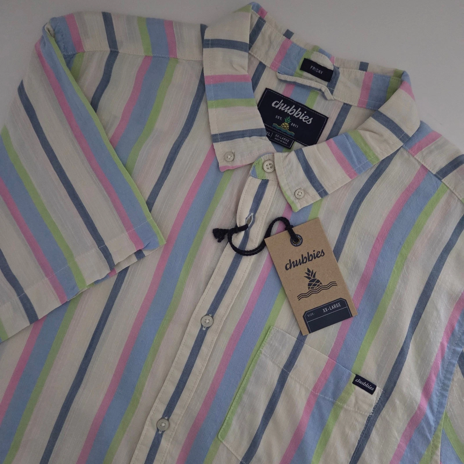 NEW Chubbies Men's The Soft Serve Resort Weave Friday Shirt XXL Stripe Button