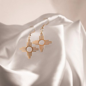 Authentic 14K Yellow Gold Plated Beautiful ZIA Sun Symbol Women's Drop/Dangle Earrings