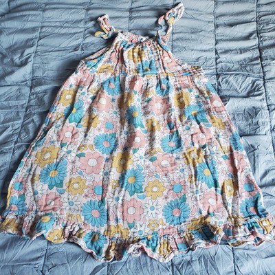 Pre-owned Girls Organic Cotton Dress By Angel Dear, Size 5, Floral Light Weight