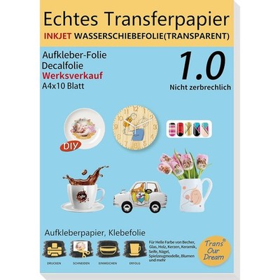 Wasserschiebefolie Inkjet Transparent 10 Blatt Tintenstrahldrucker Kerzen