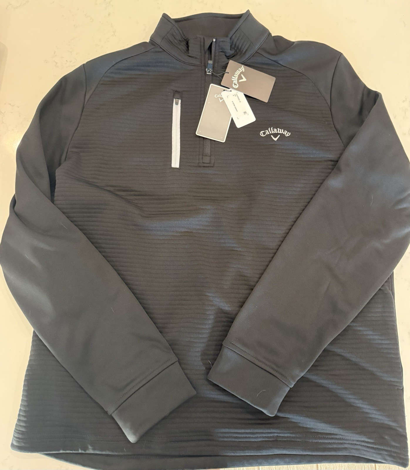 Callaway Men's 1/4 Zip Long Sleeve Golf Pullover Polo, Black, Size M