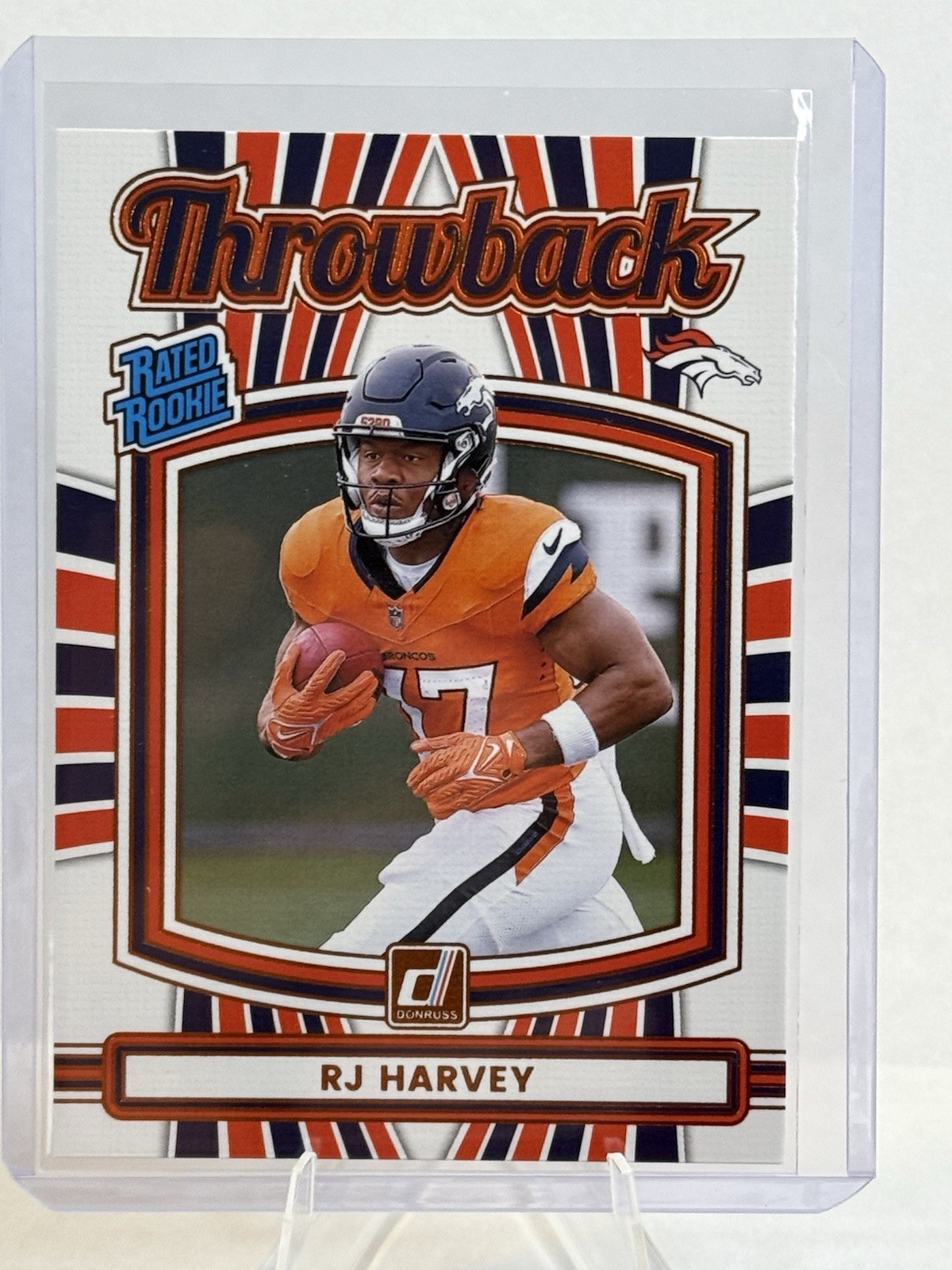2025 Donruss RJ Harvey Throwback Rated Rookie #16 Denver Broncos RC