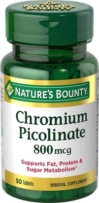 Nature's Bounty Mega Chromium Picolinate Mineral Supplement Tablets 800mcg 50 Ct