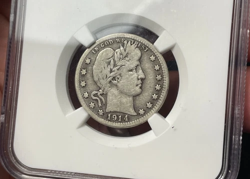 (#102405) Barber Quarter: 1914 S  NGC VG 8.  better date!   (see video!)