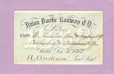 1868 UNION PACIFIC EASTERN DIVISION RAILROAD RR RY RAILWAY PASS RARE