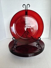 Luminarc Cristal D'Arques Durand Vintage Ruby Red 10" Dinner Plates Set 4 France