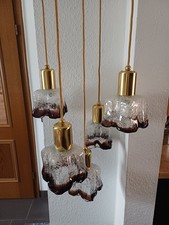 J.T. Kalmar(?) Kaskadenlampe Pendel- Hängelampe Eisglas Messing  '60er