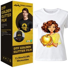 US Stock 11.8in x 32.8ft/30cm x 10m DTF Golden Glitter Film, Cold Peel