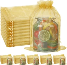 100 Pcs Gold Large Organza Bags Bulk 12 X 8 Inch Sheer Mesh Drawstring Gift Pack